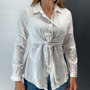 MAEVE  Anthropologie solid white fitted long sleeve blouse top shirt cotton xs